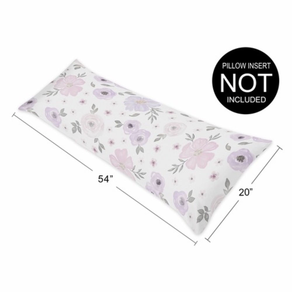 Sweet JoJo Designs Watercolor Floral Lavender And Grey Body Pillow Cover - Picture 4 of 5